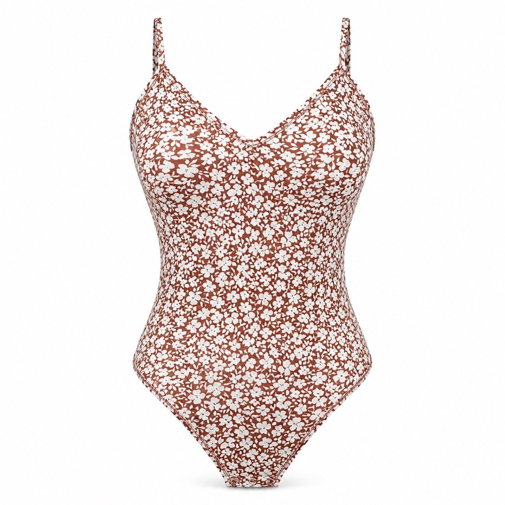 Lulus Floral Bodysuit L Rust White Polyester Cottagecore Coquette Boho Summer